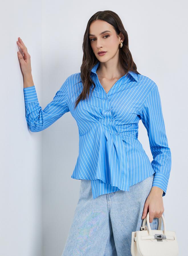 ستايلي بلوزة مخططة بنمط لف - Image 1